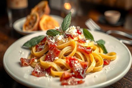 Deliziose tagliatelle al burro con un tocco di prosciutto crudo